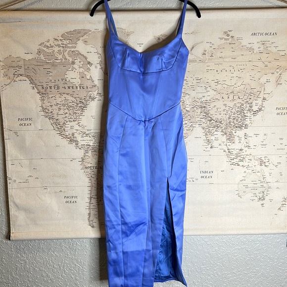 HOUSE OF CB 'Casimira' Cornflower Blue Satin Corset Midi Dress NWOT - Picture 9 of 12